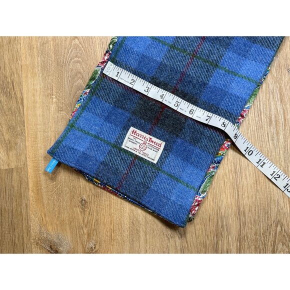 Harris Tweed Scarf Blue Tartan Wool Silky Paisley Backing - Picture 5 of 8